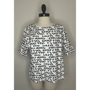 CHARTER CLUB Luxury Pima Cotton White Short Sleeve BIRDS Tee Top Shirt Womens L